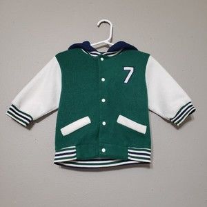Small Steps 12 Months Jacket Coat Navy Blue Emerald Green White Colorblock Hood